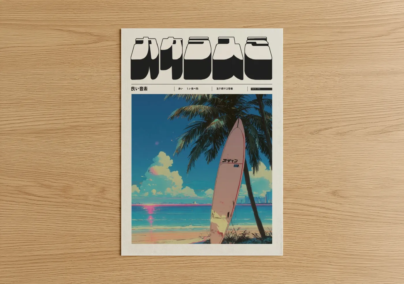 Retro Anime Surfer Beach Vibes Wall Art