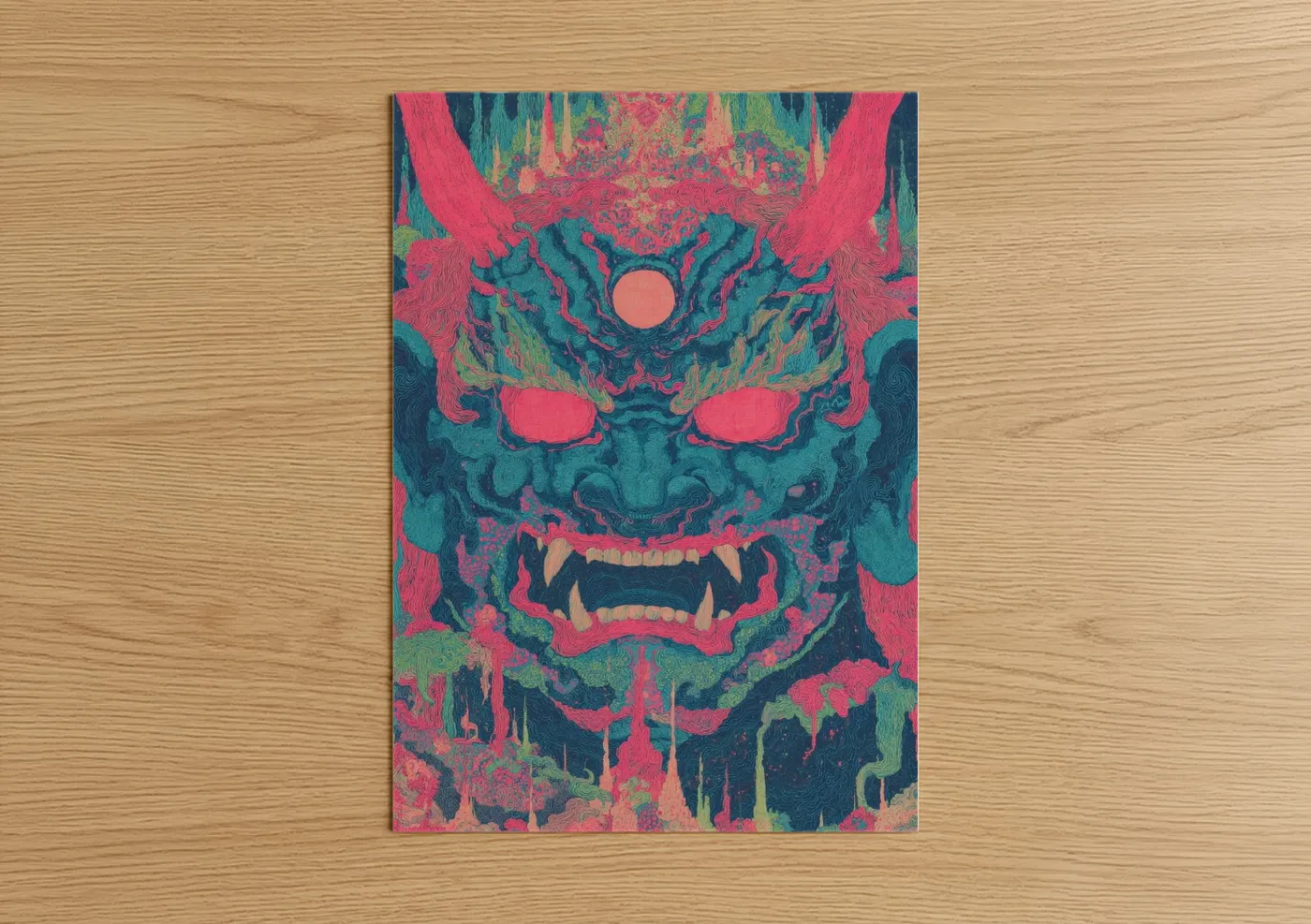 Neon Dharma Mask Buddhist Spiritual Wall Art