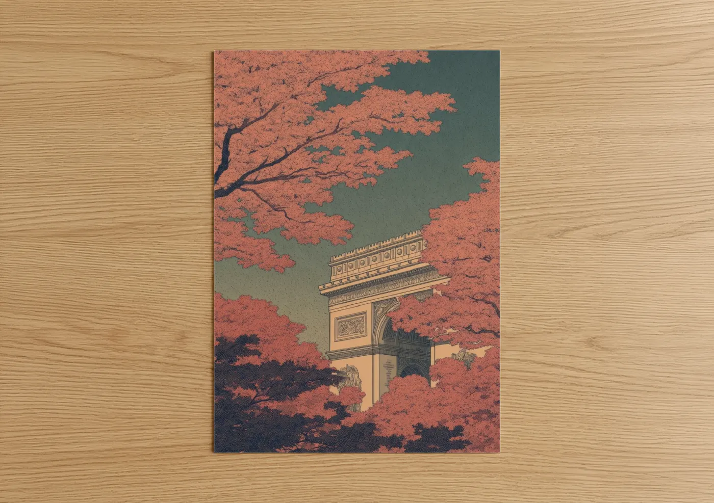 Arc de Triomphe Autumn Cherry Blossoms Wall Art