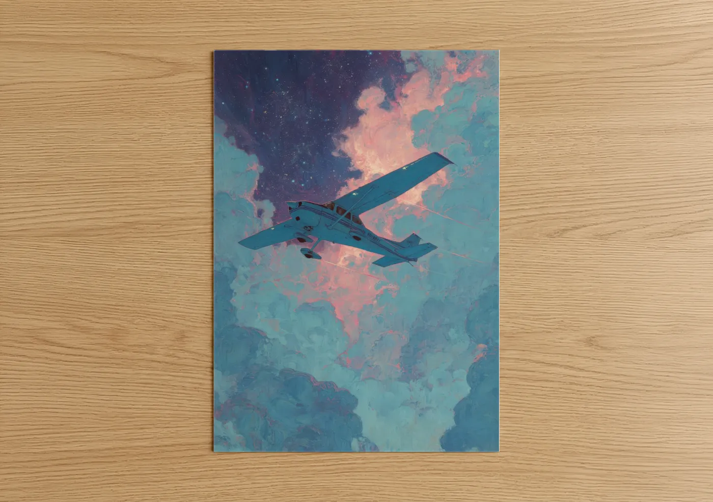 Vintage Propeller Plane Surreal Sky Wall Art