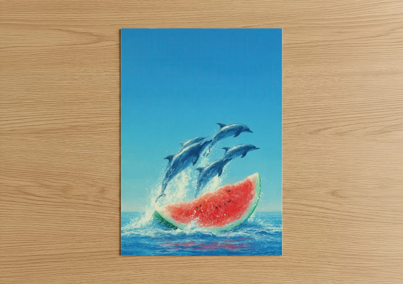 Playful Dolphins with Watermelon Ocean Wall Art