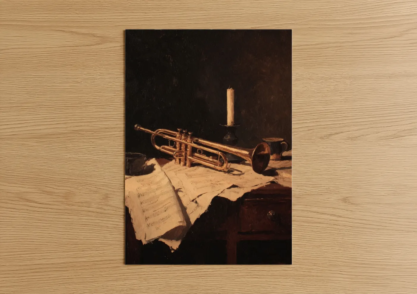 Golden Trumpet Still Life Classical Music Wall Art