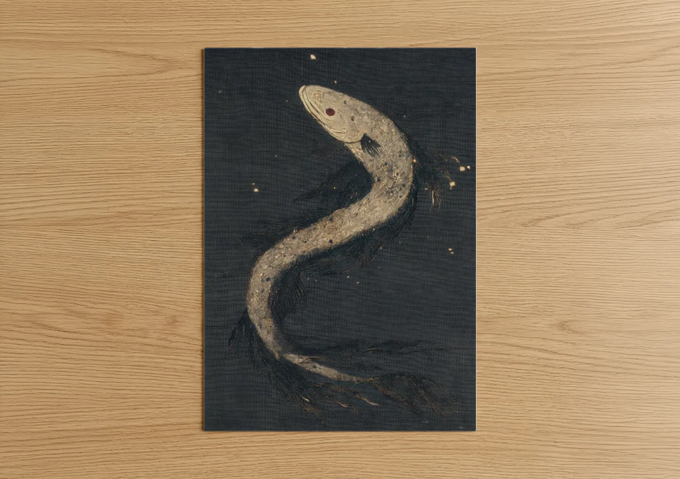 Golden Eel Swimming Dark Waters Wall Art