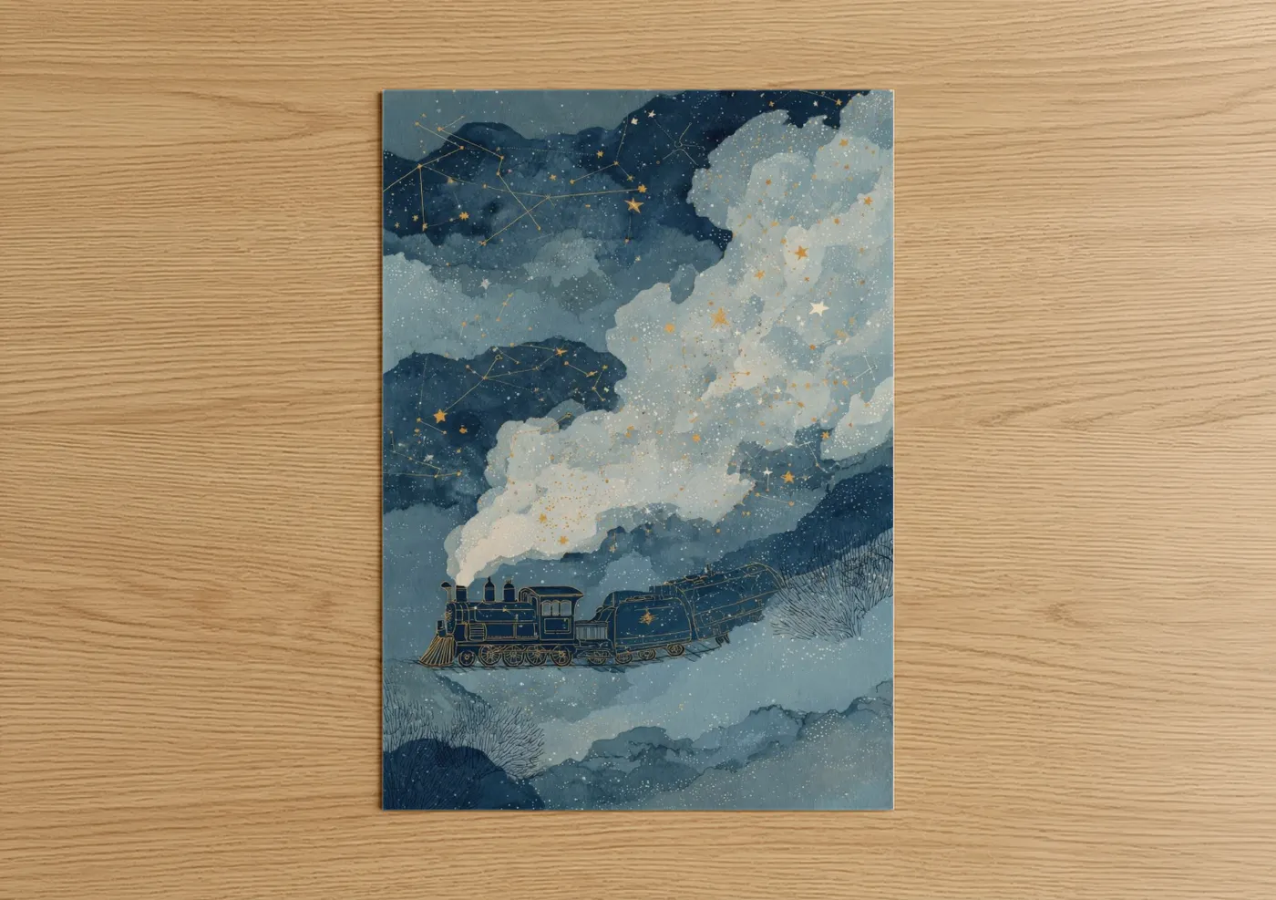 Starlit Train Journey Night Sky Wall Art