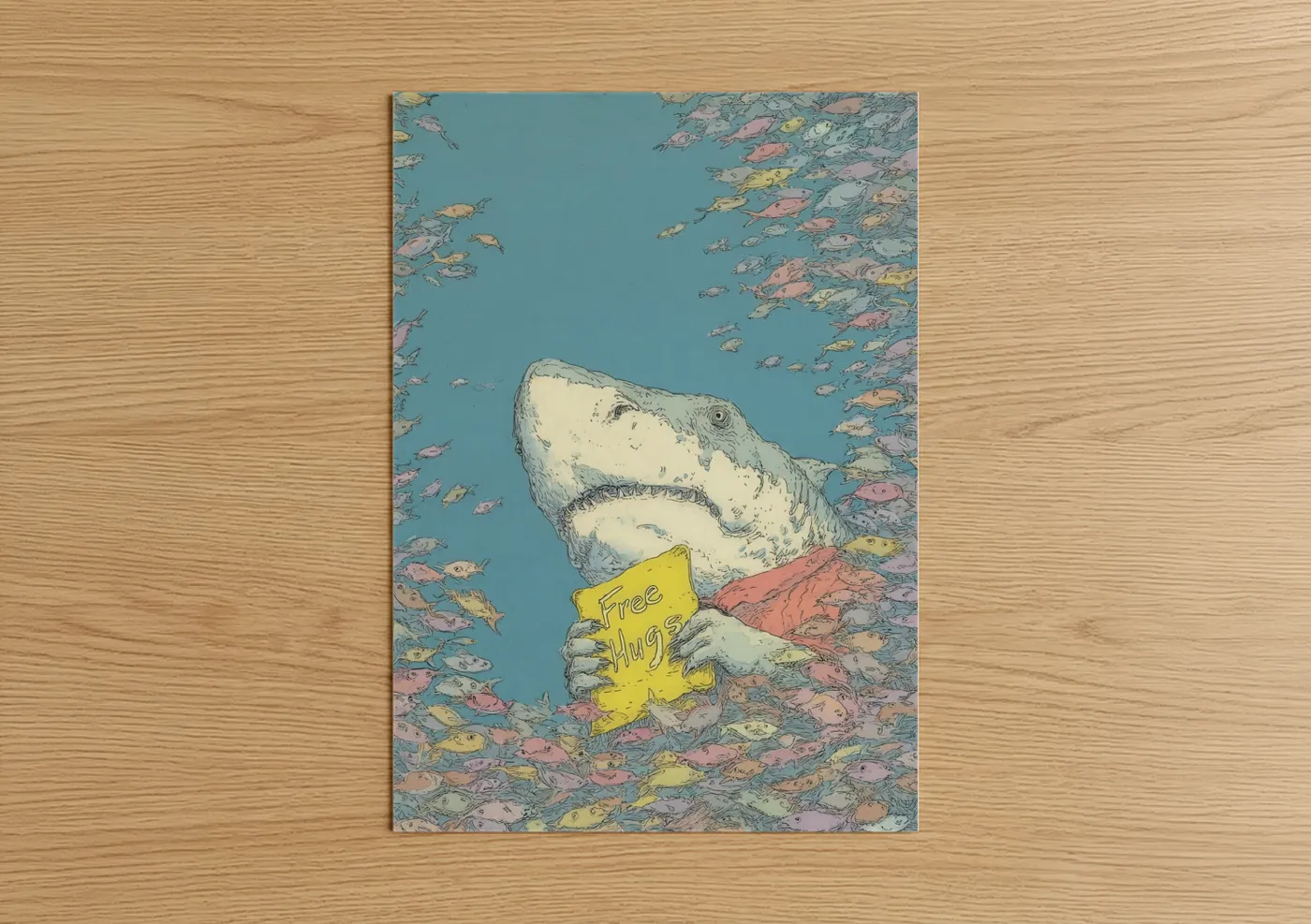 Sand Tiger Shark Free Hugs Illustration Wall Art