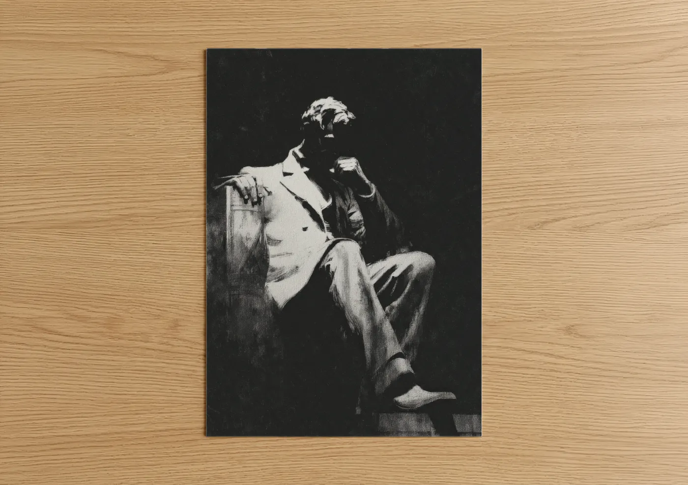 Lincoln memorial art print on warm oak wood — black and white palette — Contemplative Lincoln poster