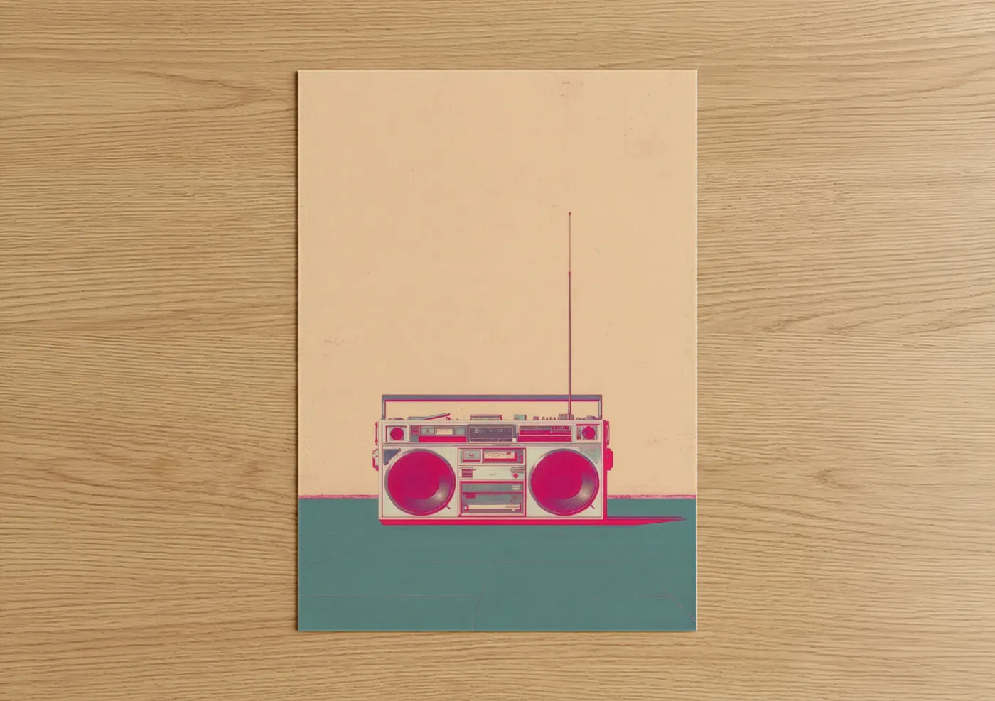 Retro Pink Boombox Vintage Music Wall Art