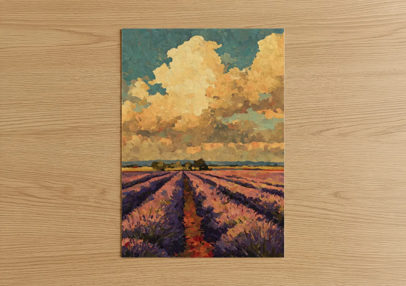 Golden Lavender Field Sunset Painting Wall Art