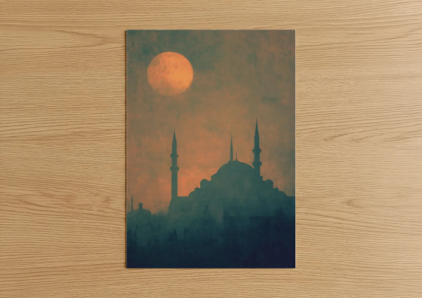 Moonlit Mosque Silhouette Sunset Wall Art