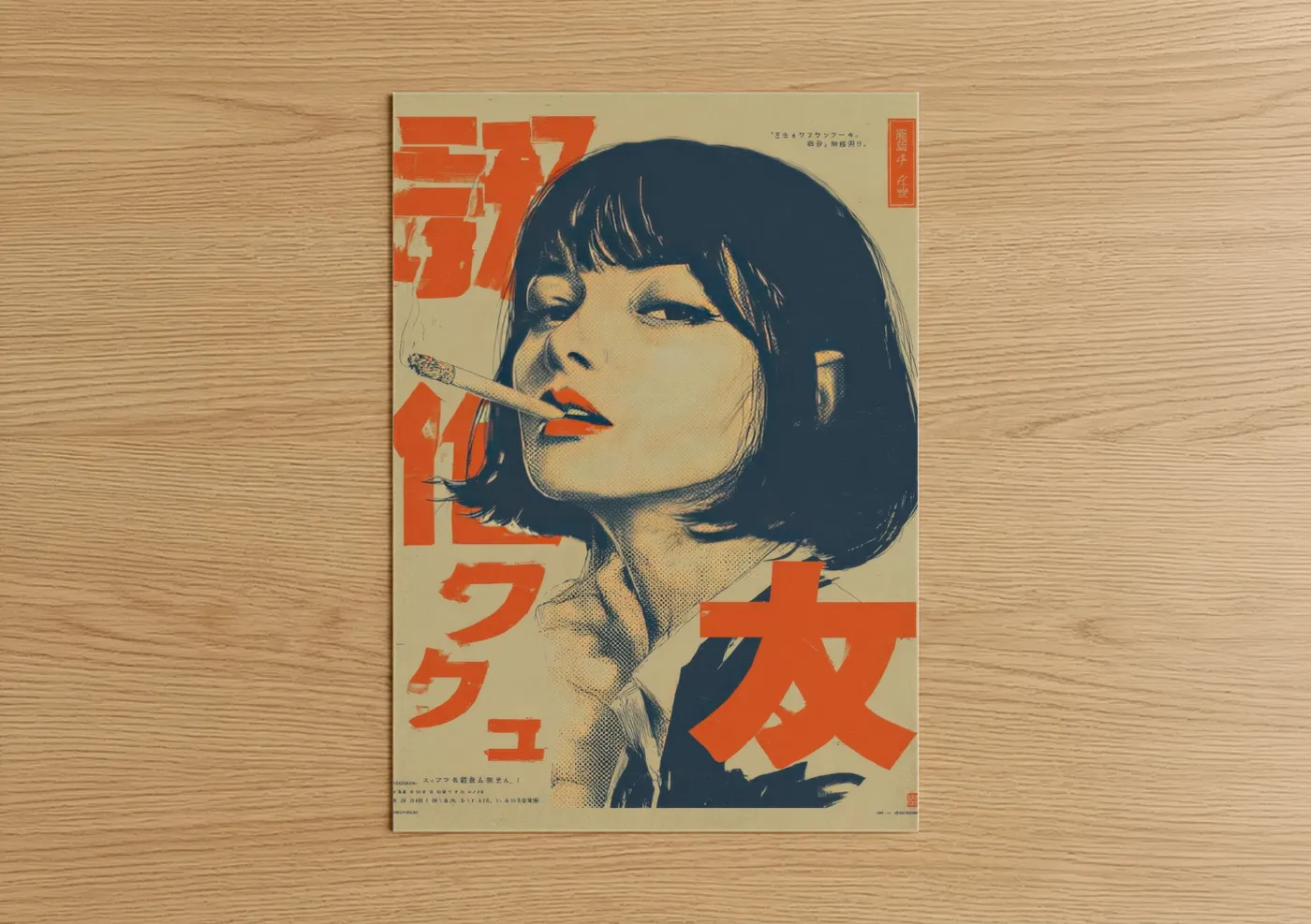 Vintage Japanese Smoking Woman Poster Wall Art