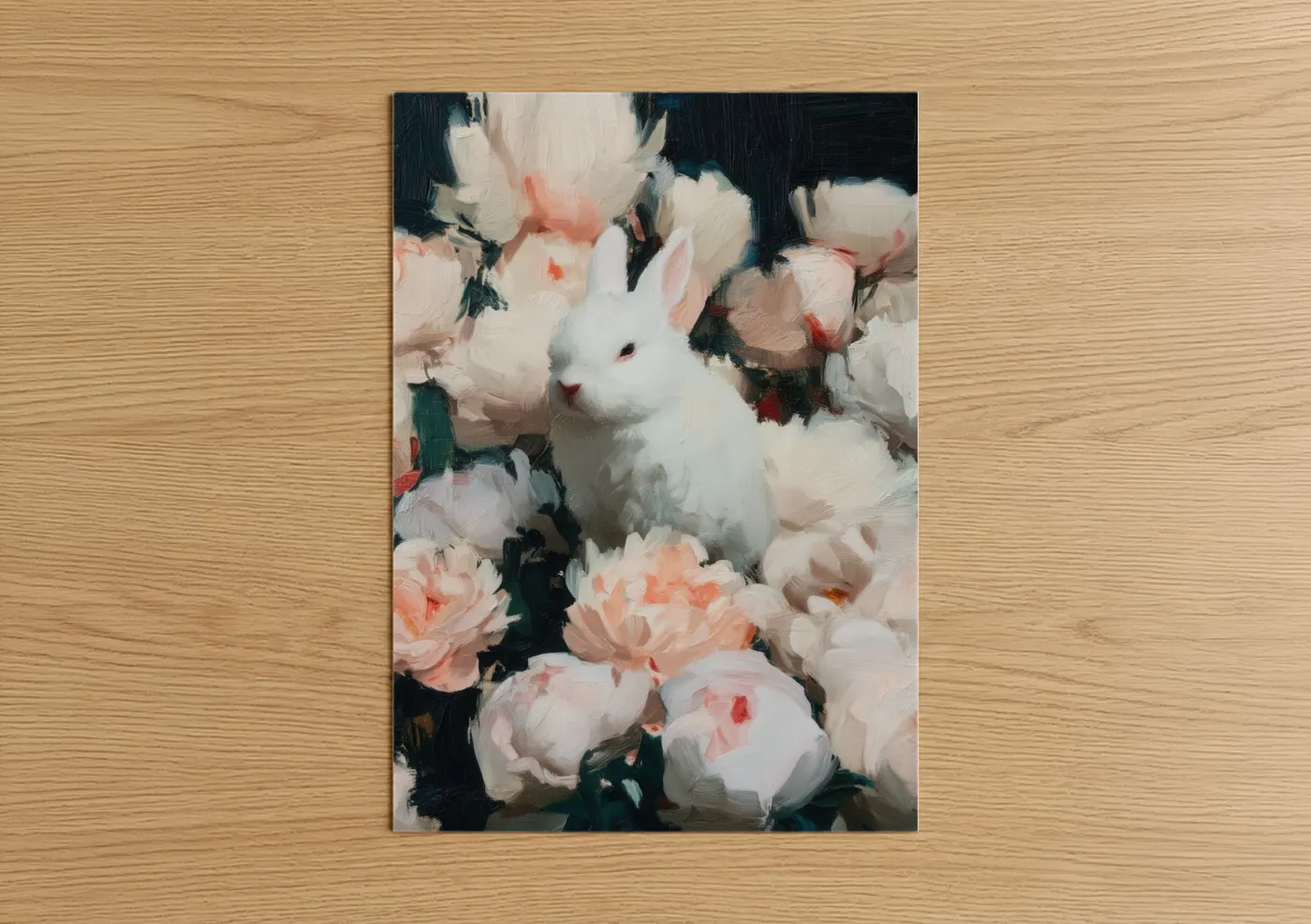 White Rabbit Surrounded by Peonies Wall Art
