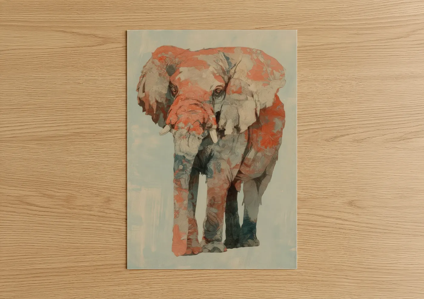 Coral Savanna Elephant Modern Art Print Wall Art