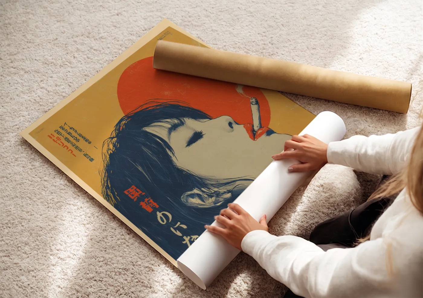 Vintage Japanese Smoking Woman Ad Poster Wall Art – Yuki Art Prints