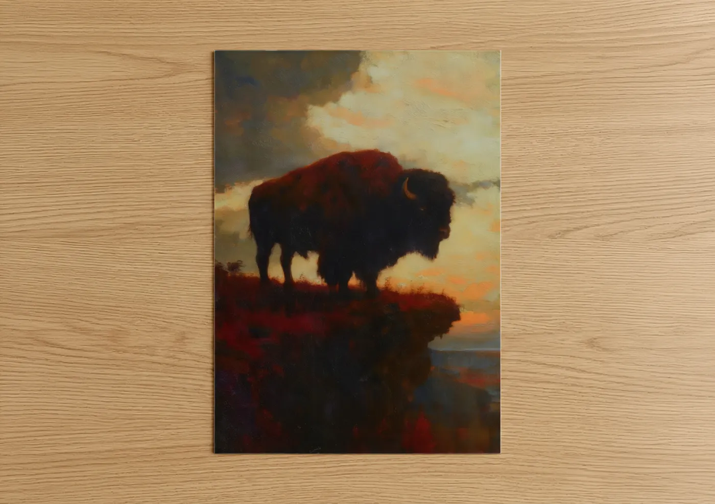 Bison Sunset Landscape Painting Wall Art