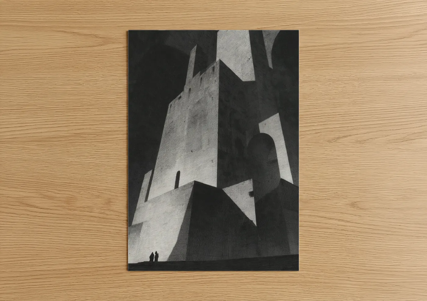 Brutalist Castle Tower Black White Wall Art