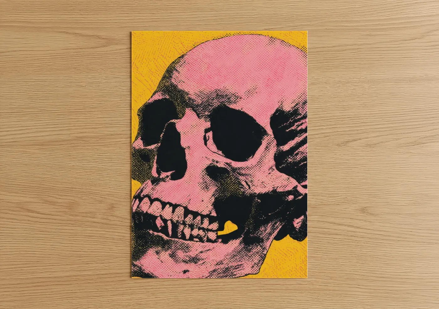 Pink Pop Art Skull with Yellow Background Wall Art
