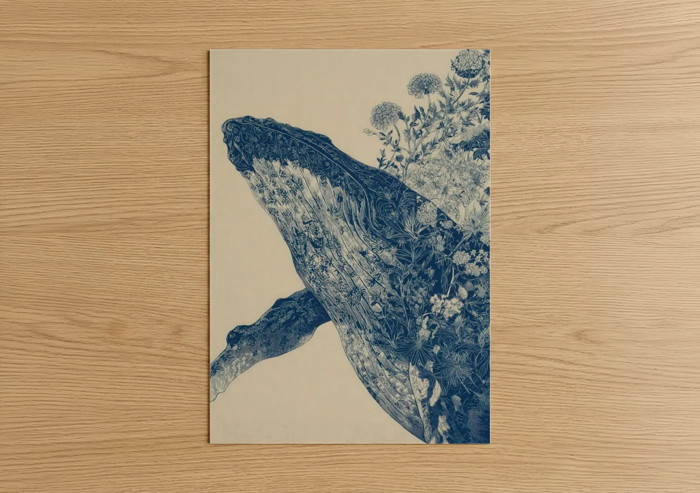 Floral Humpback Whale Botanical Wall Art