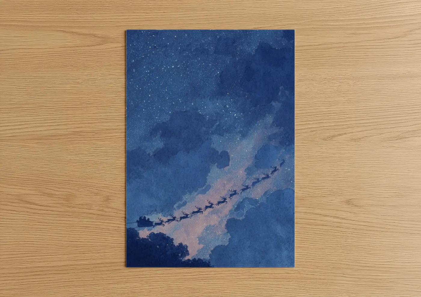 Starlit Christmas Flight Over Clouds Wall Art