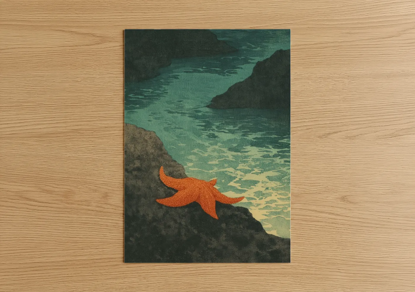 Orange Starfish Coastal Tide Pool Wall Art