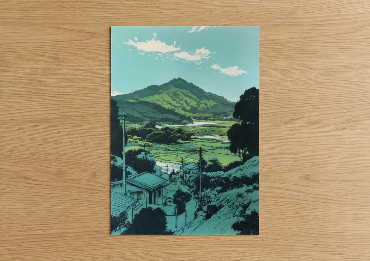 Verdant Valley Vista Rural Landscape Wall Art