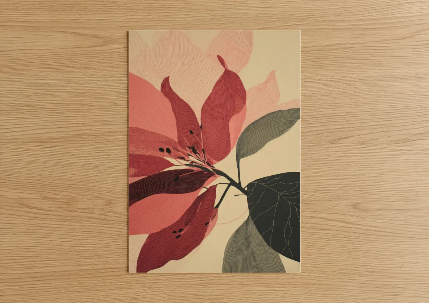 Crimson Rhododendron Bloom Line Wall Art