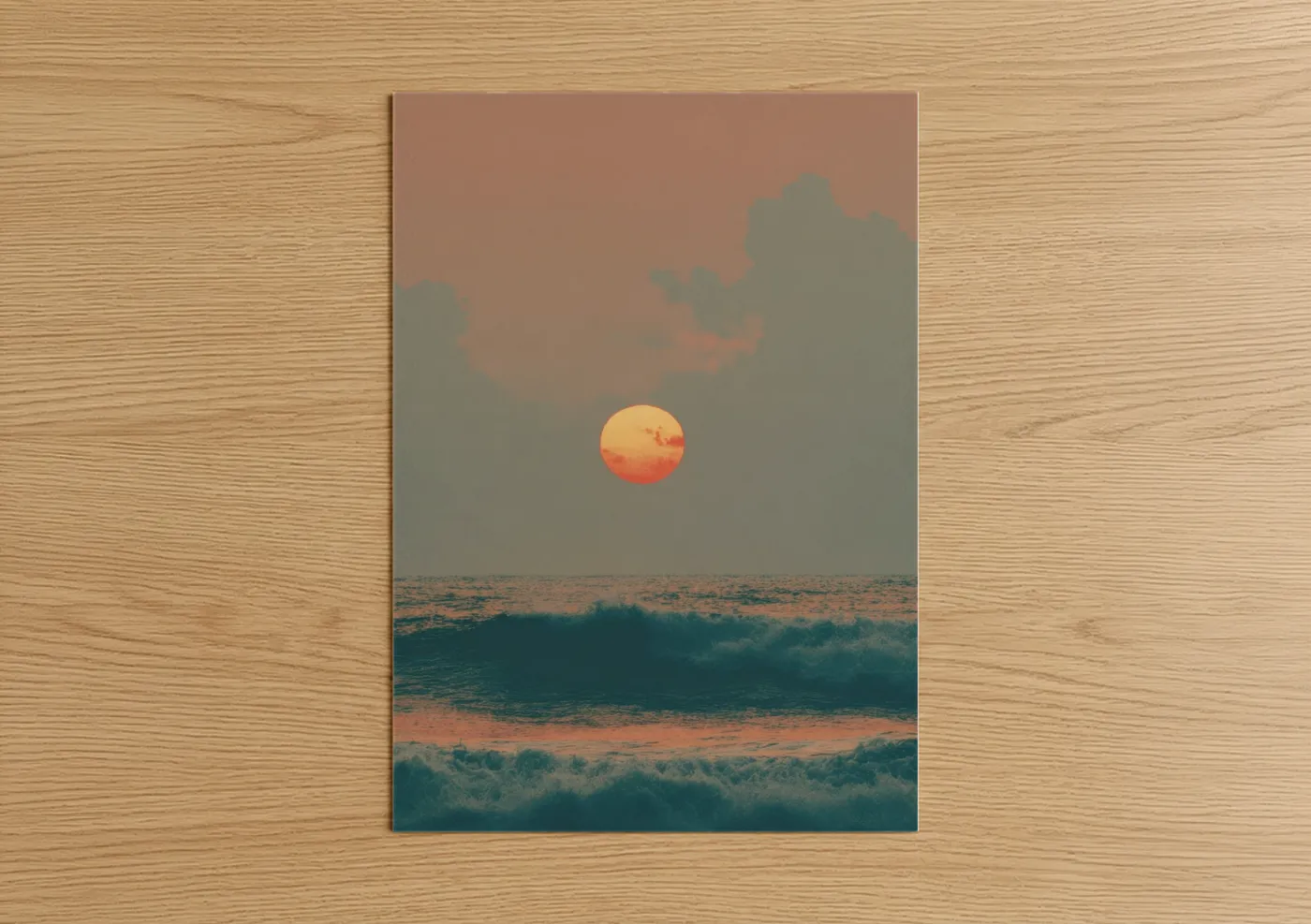 Crimson Sunrise Over Ocean Waves Wall Art