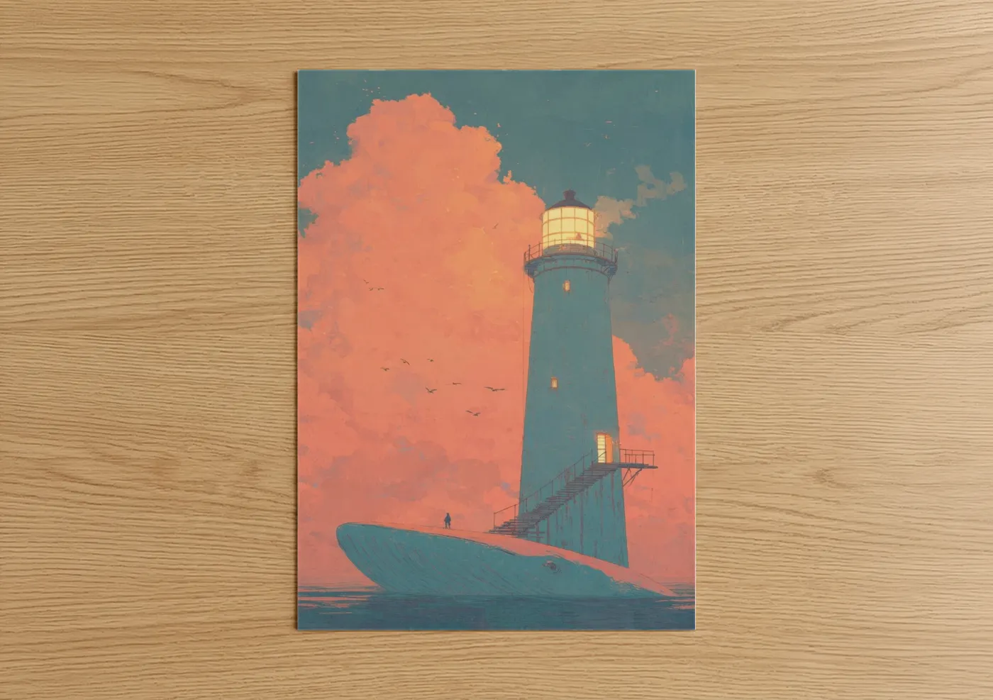 Crimson Beacon Lighthouse Sunset Wall Art