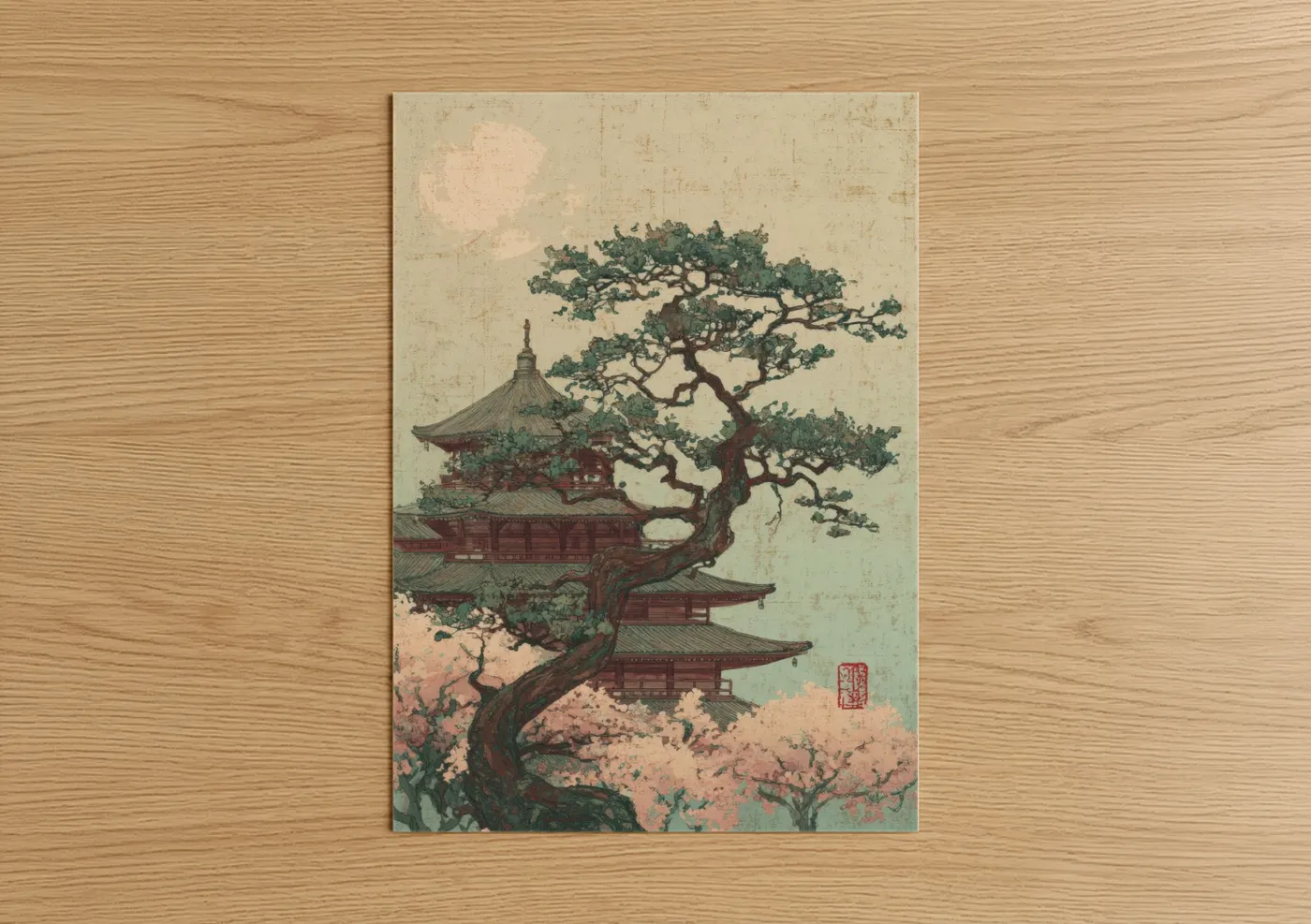 Japanese Temple Bonsai Tree Wall Art