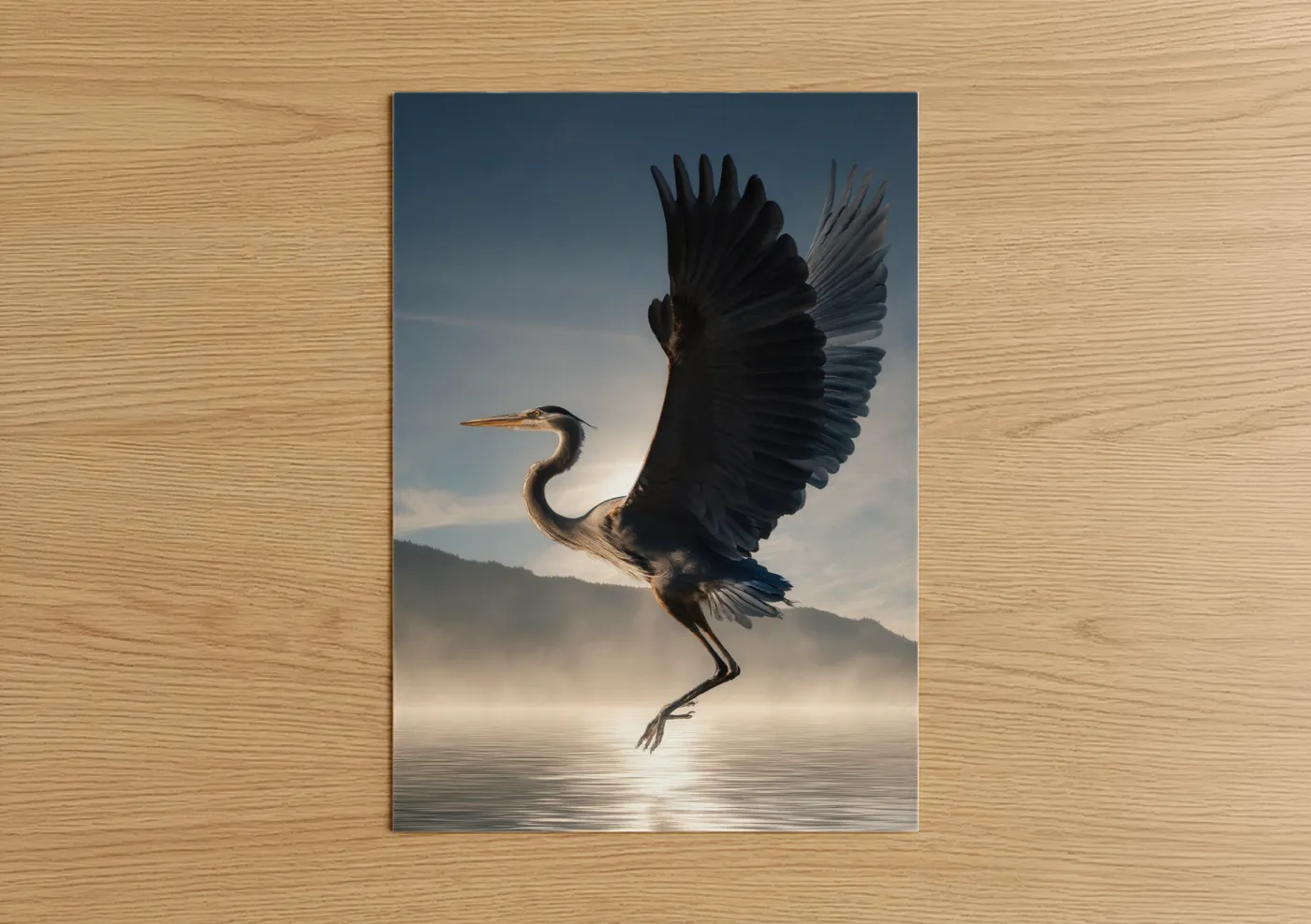 Great Blue Heron Dawn Flight Watercolor Wall Art