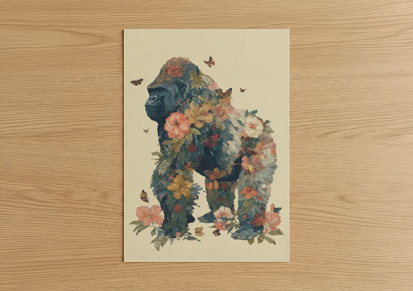 Floral Gorilla Botanical Art Illustration Wall Art