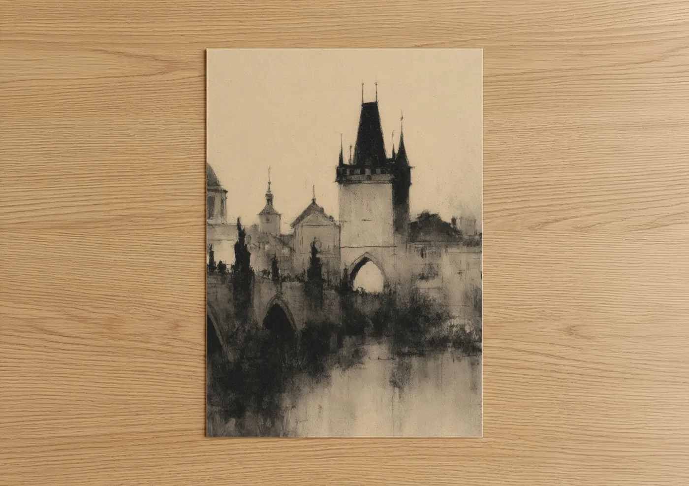 Charles Bridge Prague Atmospheric Sketch Wall Art