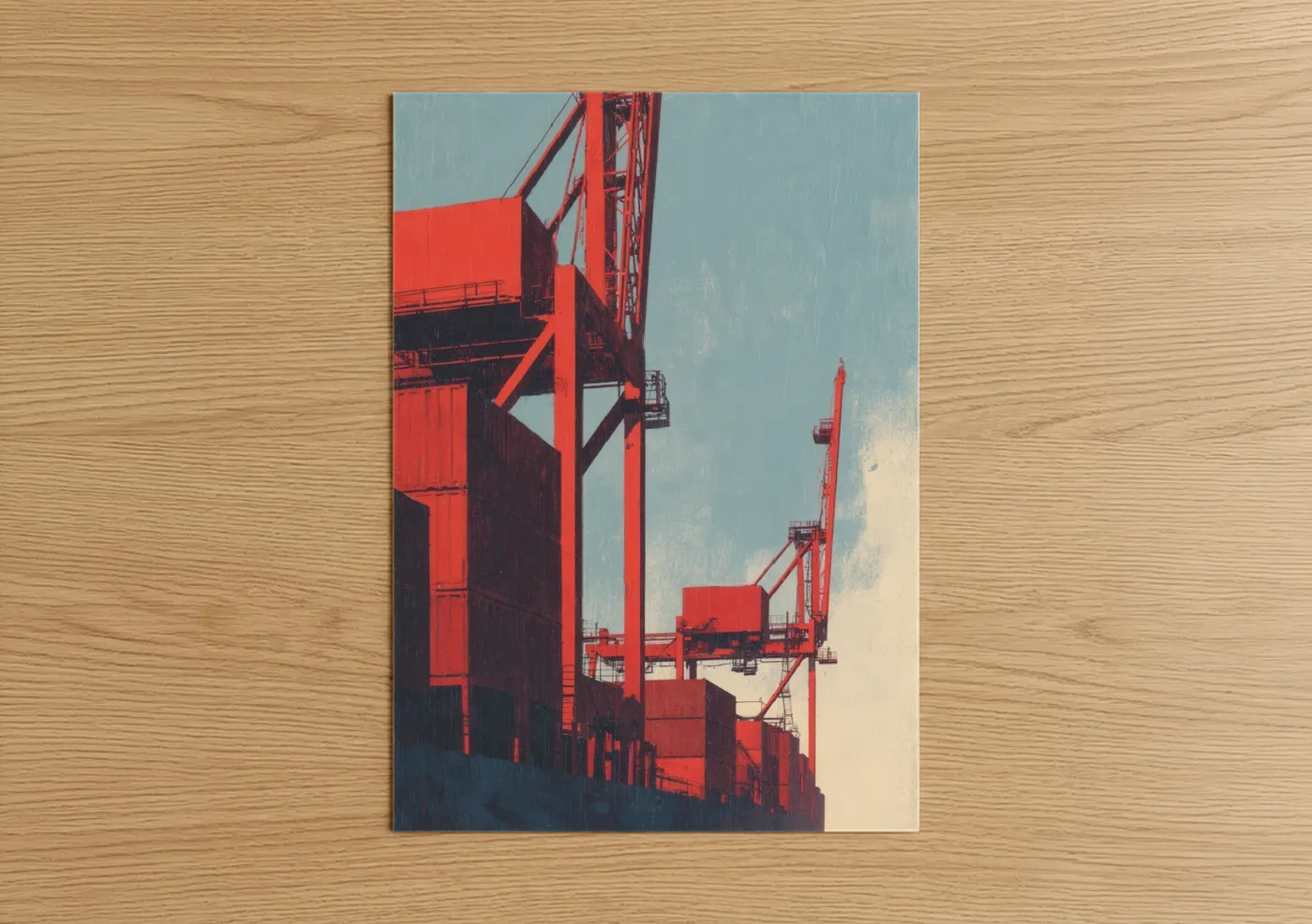 Industrial Port Cranes Red Architecture Wall Art
