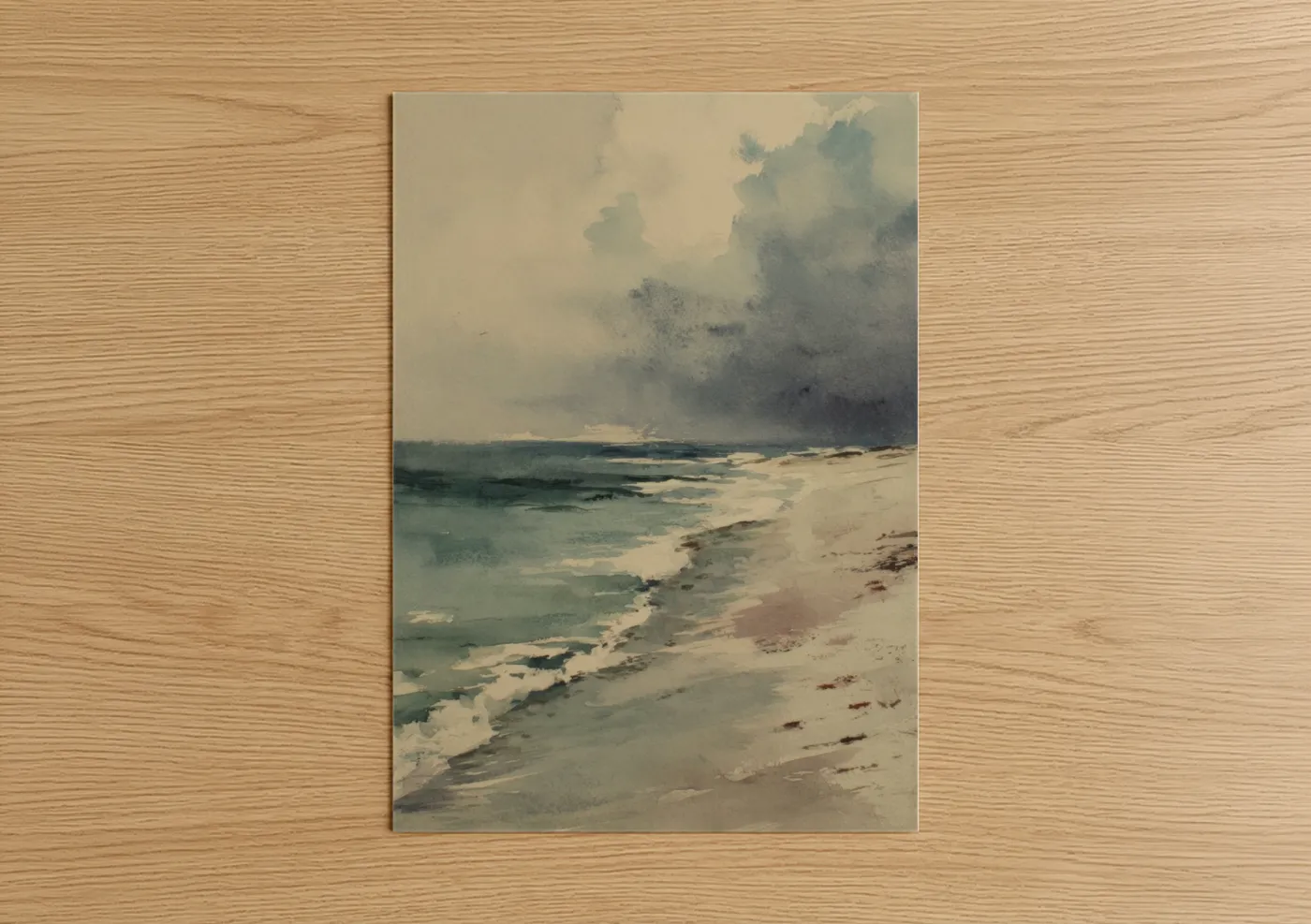 Serene Beach Watercolor Ocean Waves Wall Art