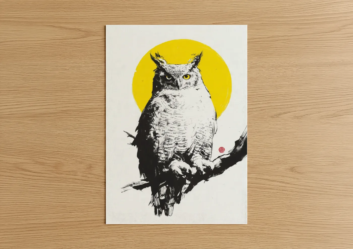 Golden Owl Moon Yellow Art Print Wall Art
