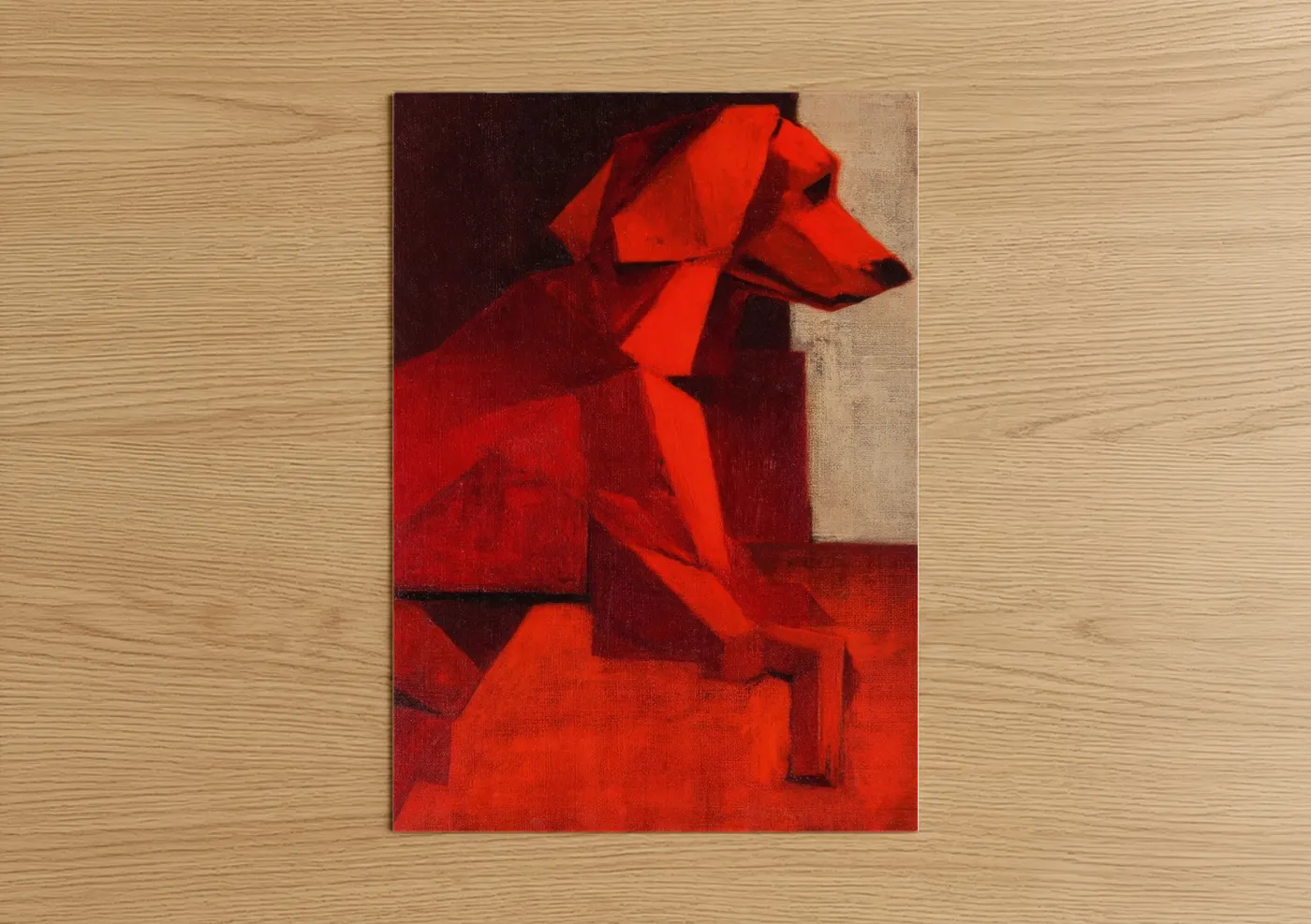 Art print on warm oak wood — red and maroon palette — Crimson Setter poster