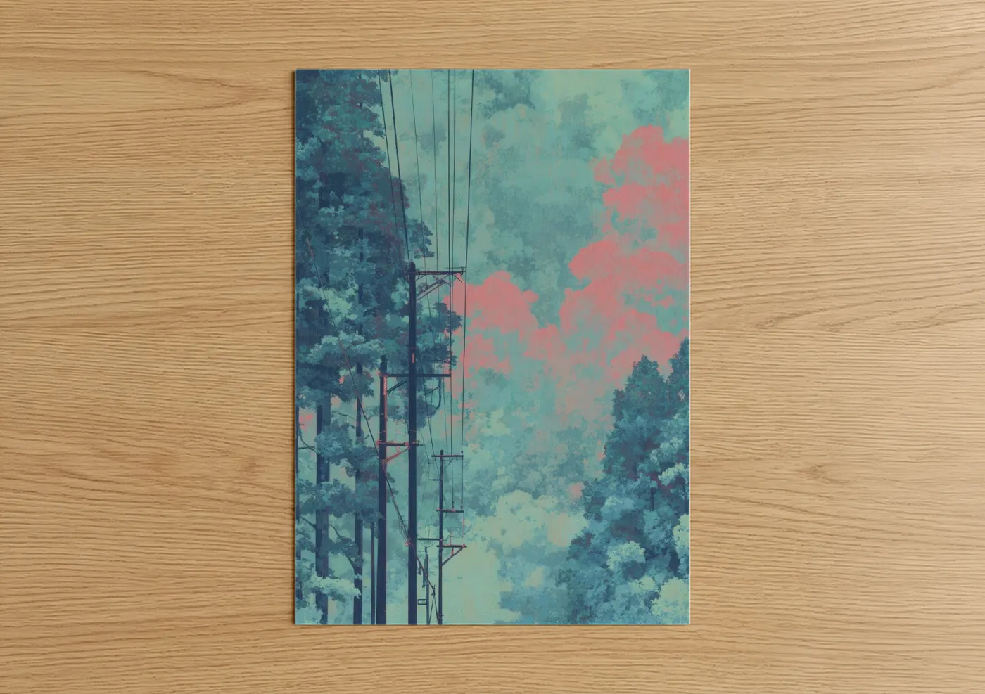 Power Lines Moody Sky Watercolor Wall Art