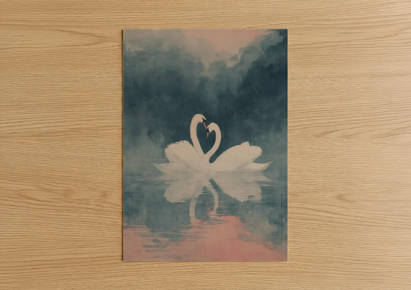 Romantic Swan Pair Love Heart Wall Art