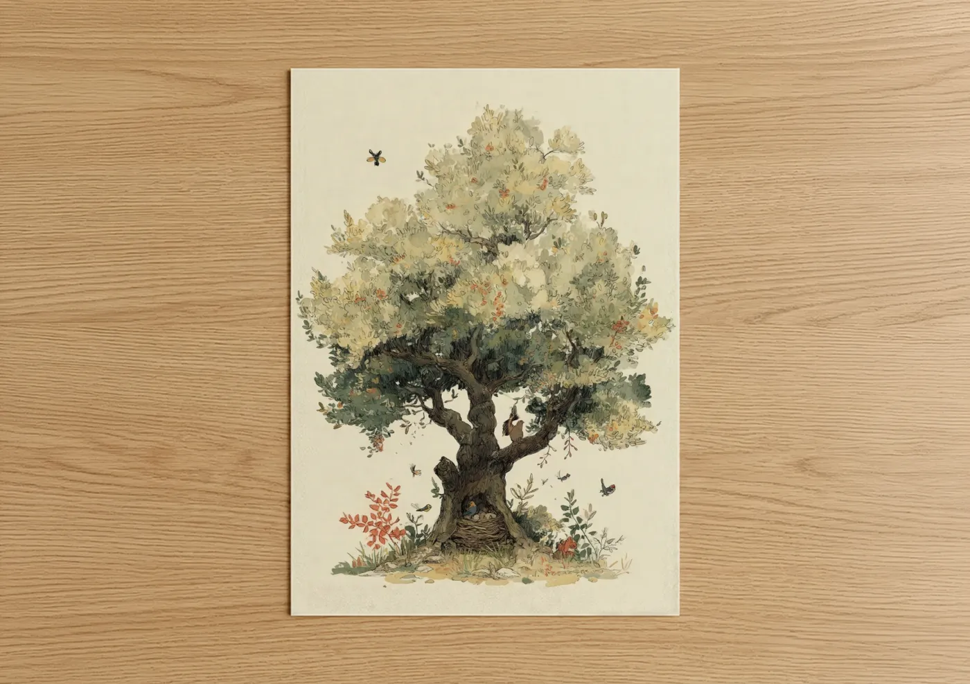 Gnarled Olive Tree Watercolor Illustration Wall Art