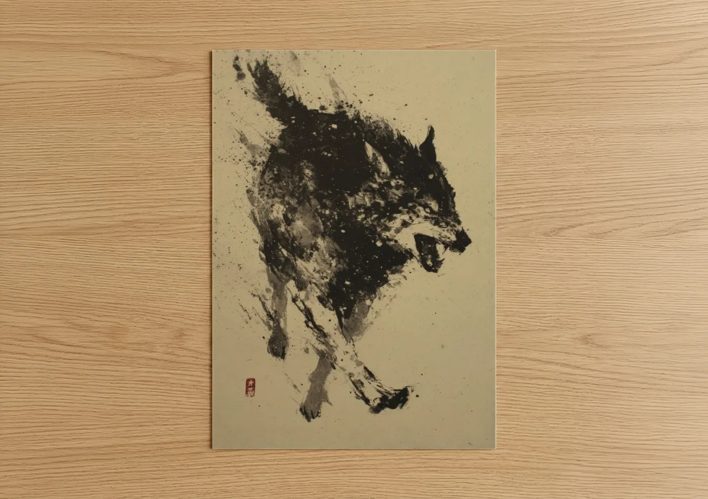 Charging Wolf Ink Splash Wall Art