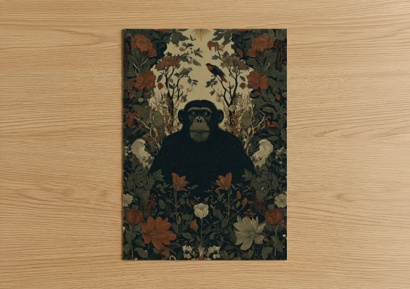 Chimpanzee Garden Botanical Illustration Wall Art