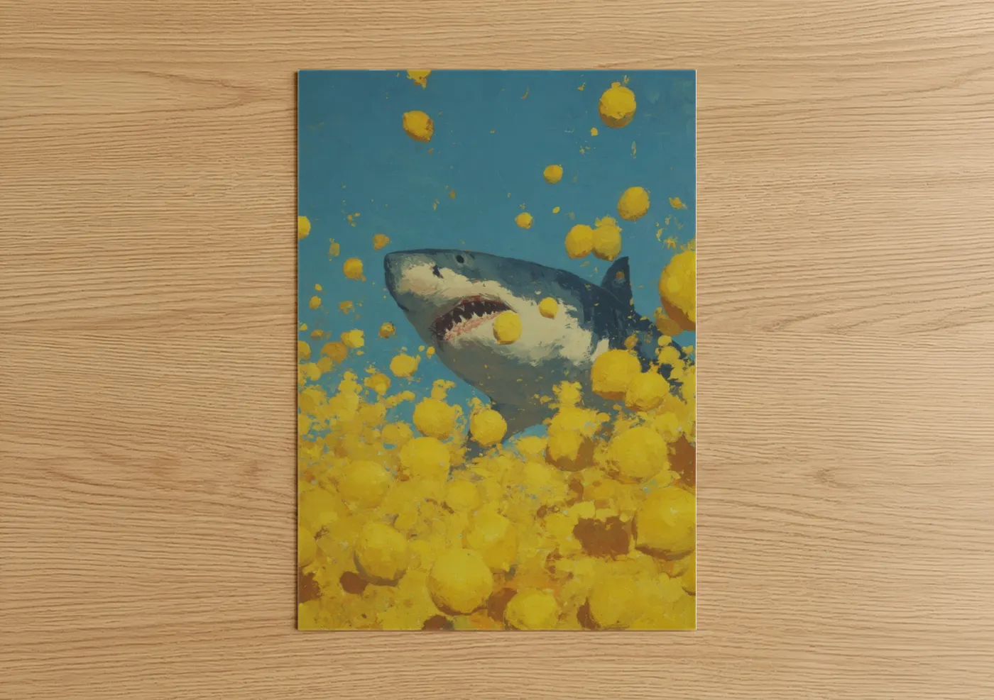 Great White Shark Golden Jellyfish Art Wall Art