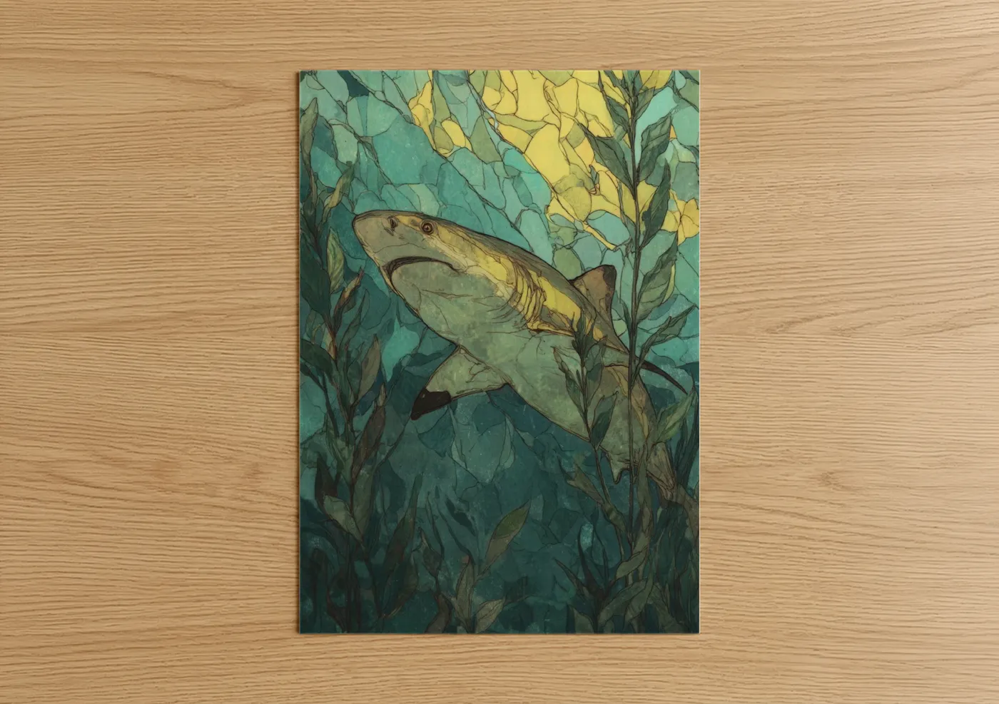 Lemon Shark Kelp Forest Watercolor Wall Art