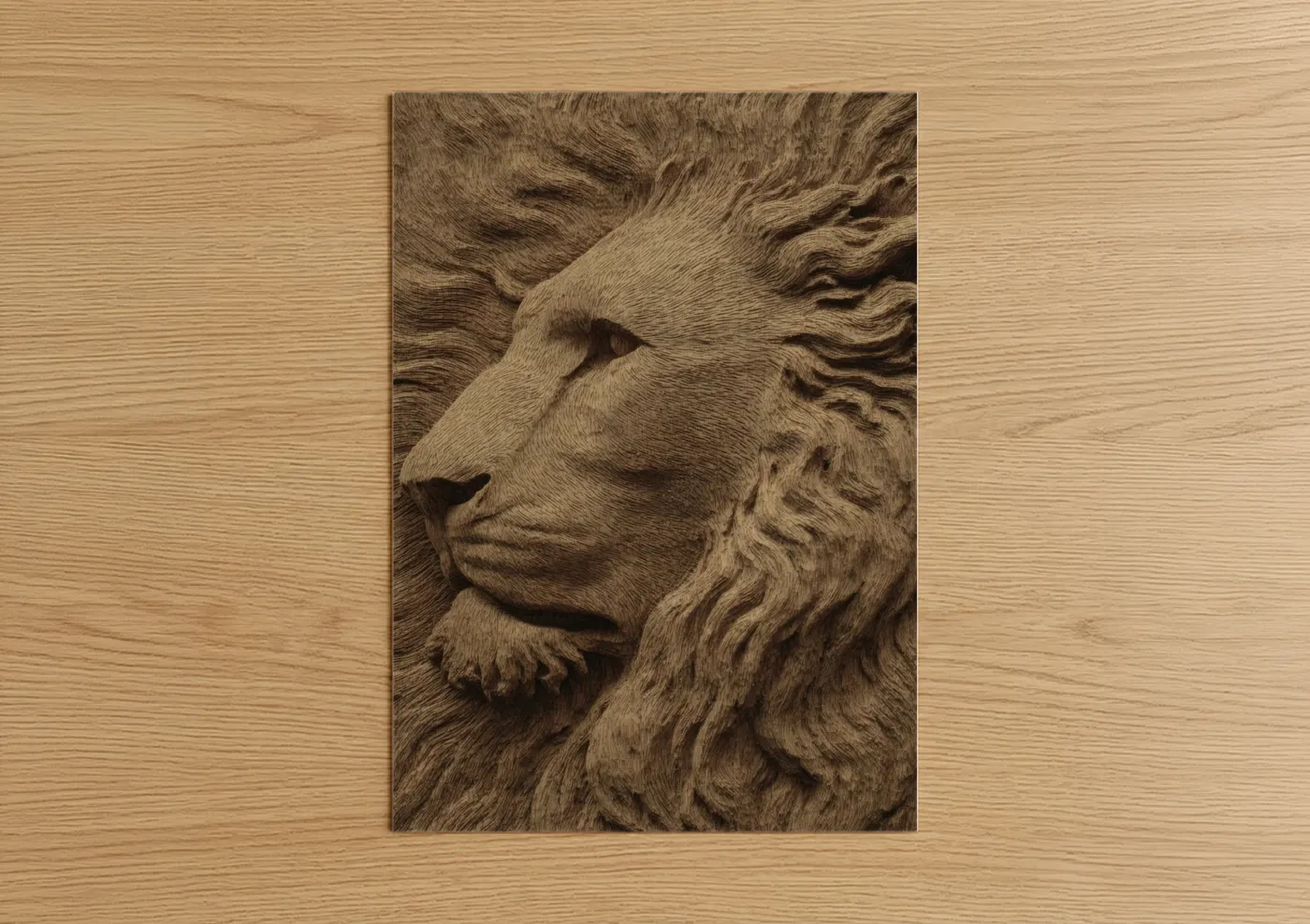 Majestic Lion Woodcarving Relief Wall Art