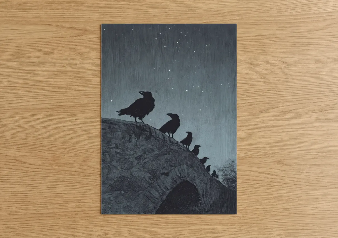 Starlit Ravens Night Sky Wall Art
