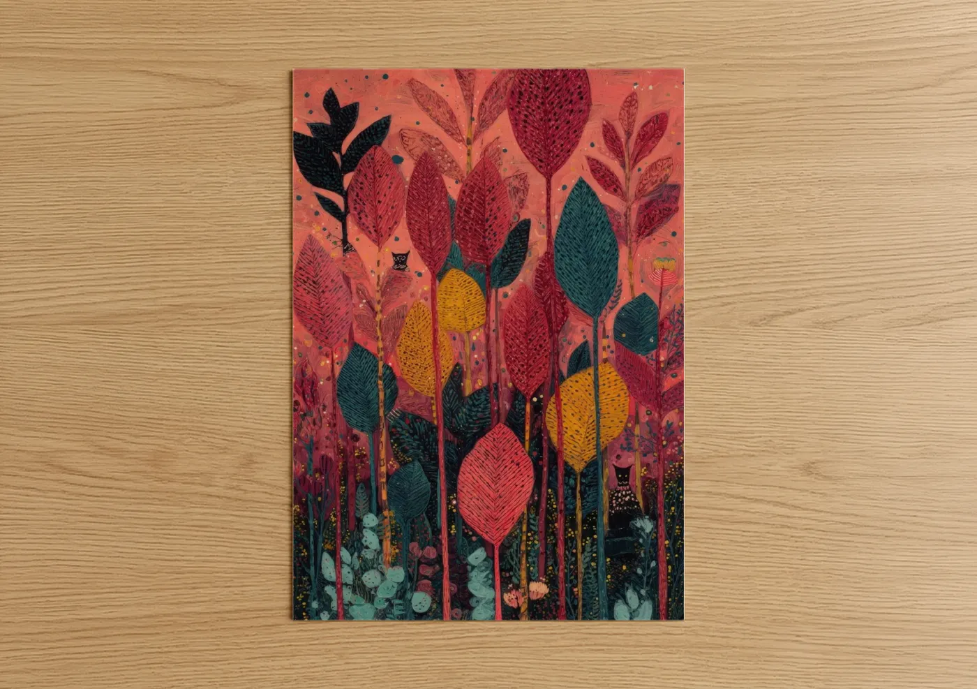 Crimson Redwood Forest Contemporary Botanical Wall Art