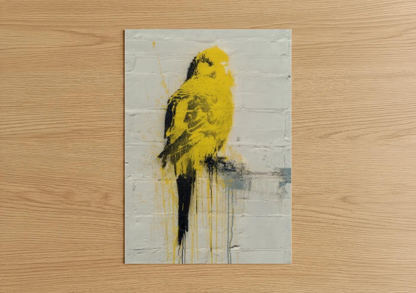 Yellow Budgerigar Street Art Watercolor Wall Art
