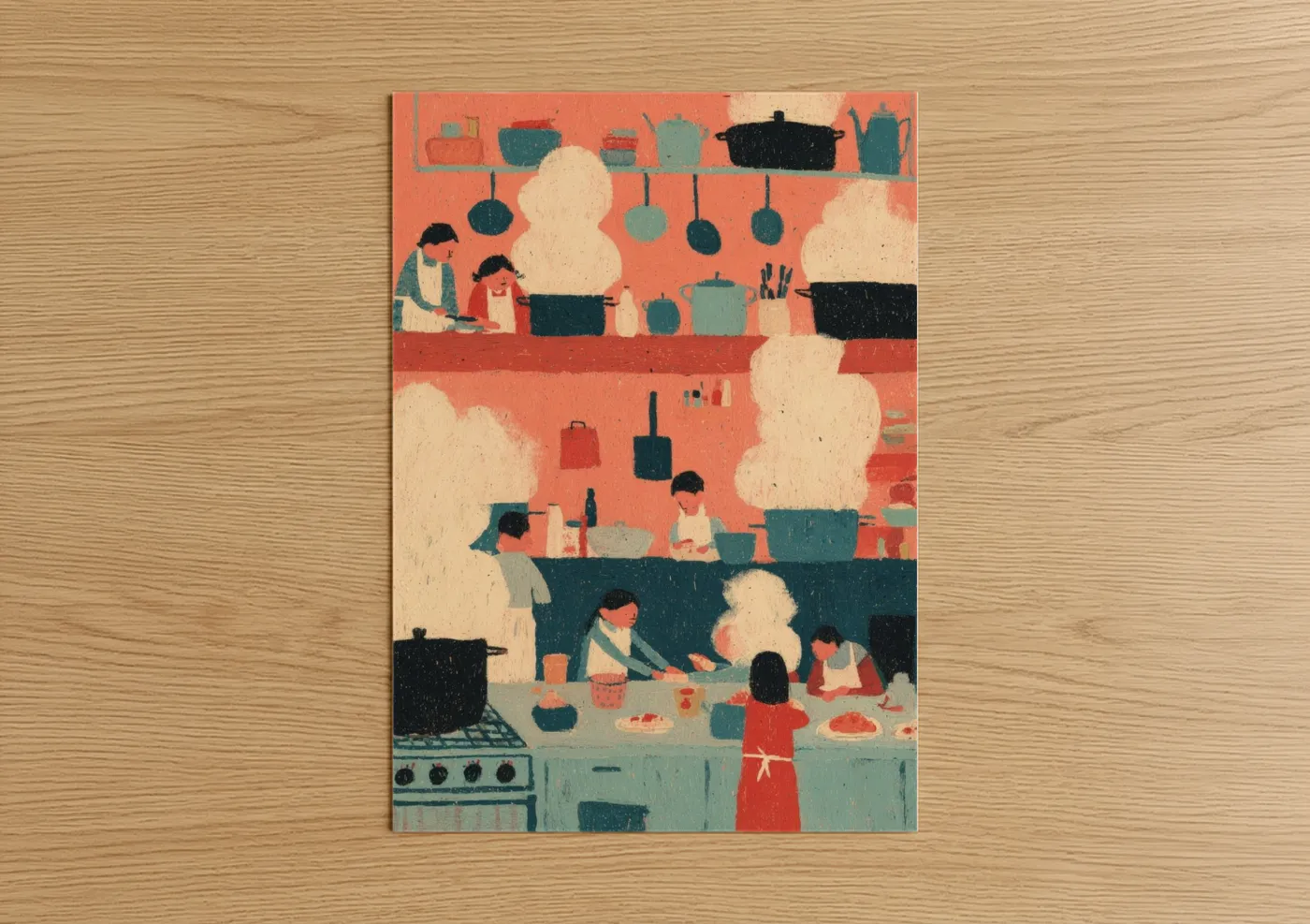 Thanksgiving Family Kitchen Illustration Wall Art