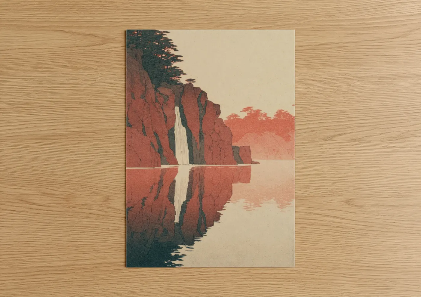 Crimson Waterfall Landscape Wall Art
