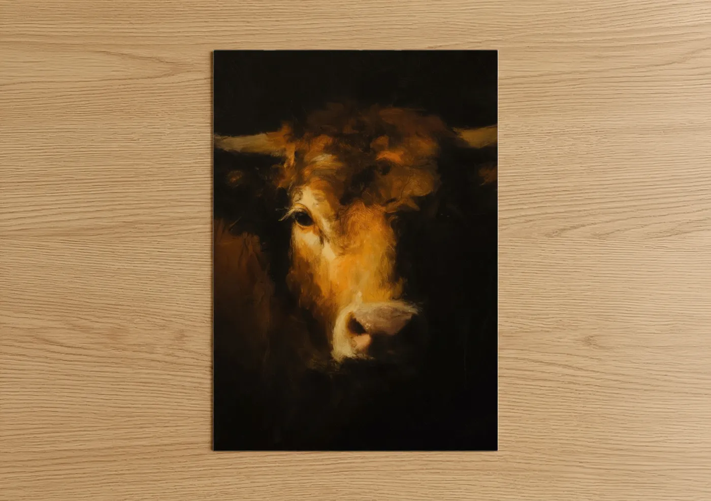 Golden Bull Portrait Oil Painting Wall Art