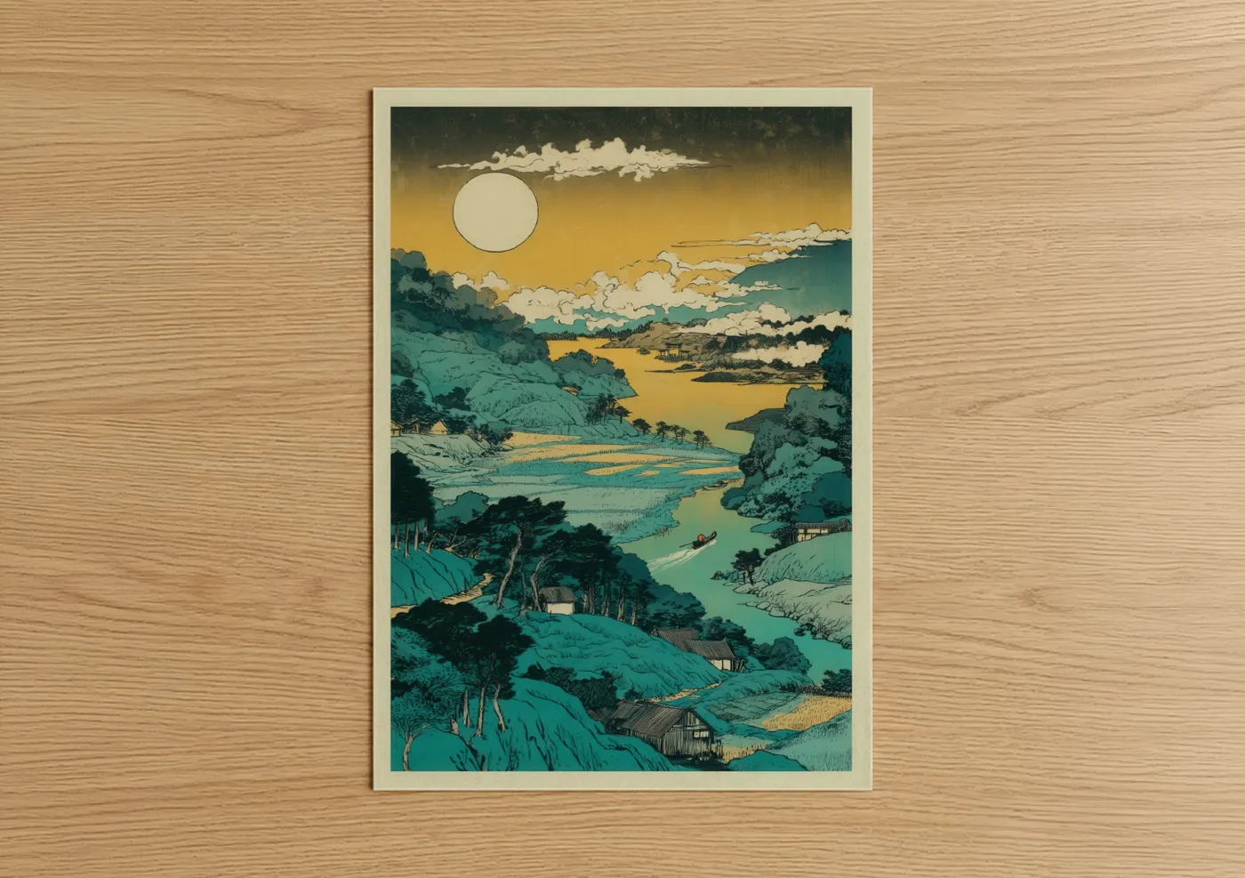 Golden Valley Landscape Japanese Woodblock Wall Art